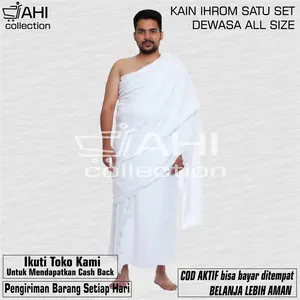 AHI Collection Ihrom Dewasa Kain Ihrom Pria Bahan Handuk Kaporit Tebal Adem Putih Kaporit Ukuran 220cm x 120cm Berat 1400 Gram