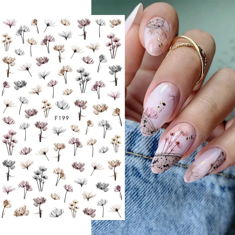 Hình dán nhãn dán móng tay nghệ thuật hoa anh đào, giấy bạc chuyển hoa hoa anh đào 3D, thanh trượt tự làm mùa hè, đồ trang trí làm móng, TRF091-F669, 1 cái 2