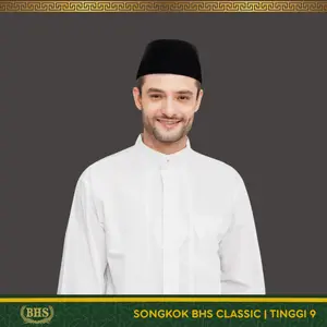 Songkok Peci BHS Classic AC Tinggi 9 Ukuran 6, 7, 8, 9, dan 10 Bahan Beluddru Hitam