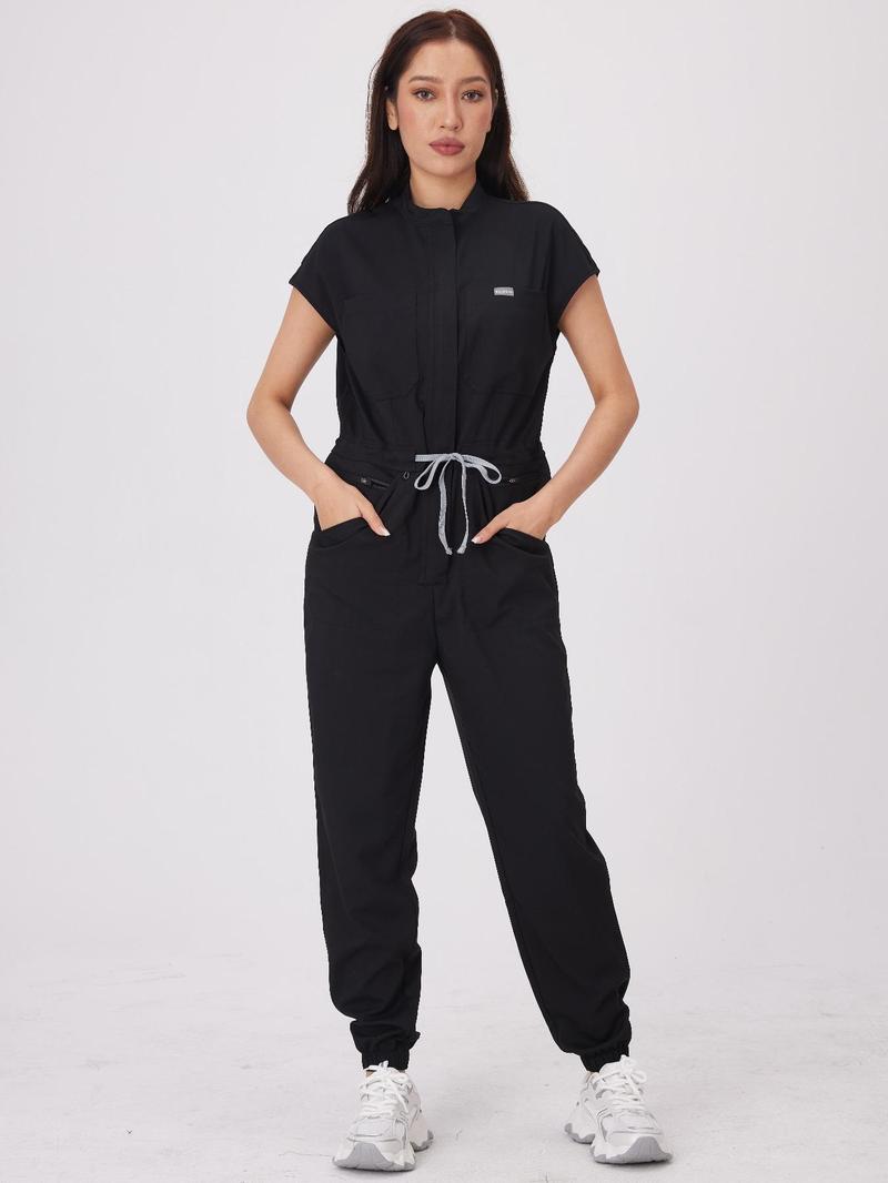 Product Introduction of Women's Letter Patch Jumpsuit, Casual Comfy Pocket Jumpsuit for Work, Ladies Workwear for All Seasons, Cargo Jumpsuit 5