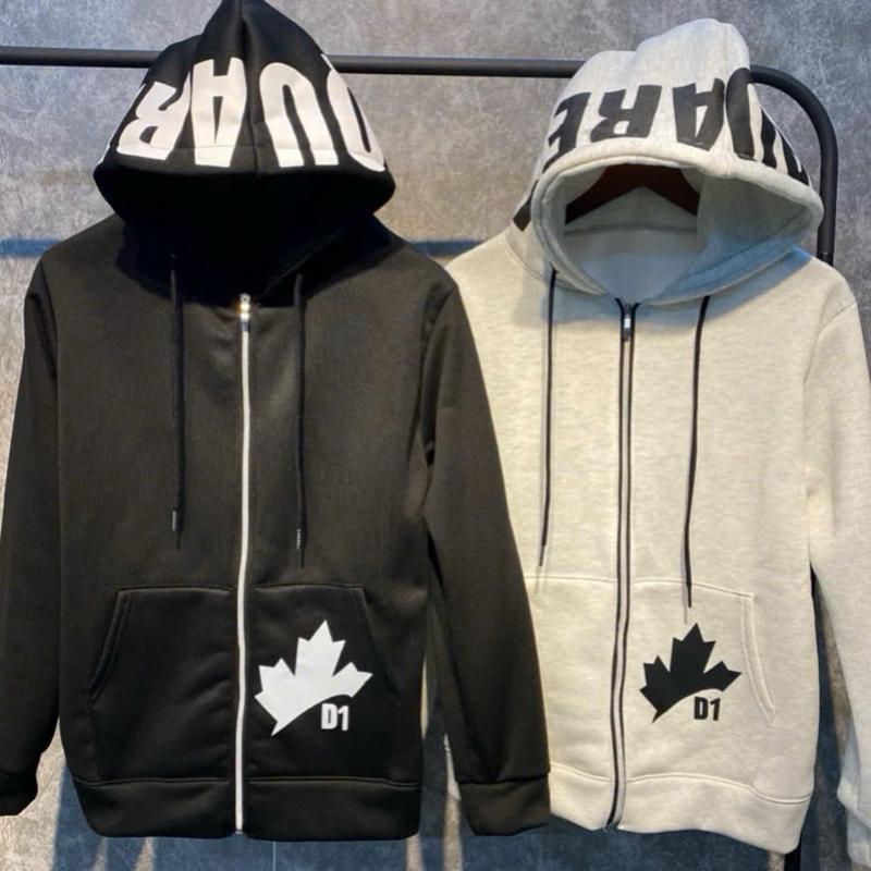 Áo Hoodie Dài Tay Phố D   ,SQ Cho Nam - Menswear CHẤT NỈ ÁO KÉO KHOÁ MŨ 2 LỚP,TÚI IN HÌNH LÁ Nhung Jean dsq Kem khoác đen áo  khoác