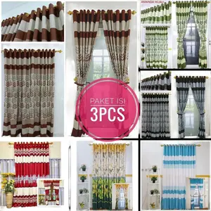 BL PAKET ISI 3PCS GORDEN PINTU KAMAR DAN KORDEN JENDELA TINGGI SMOKERING Kain Katun