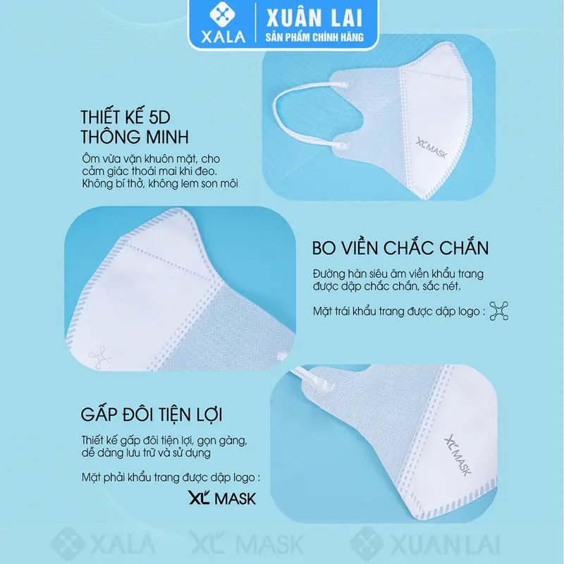 Thùng 200 cái khẩu trang 5D XL Mask (Xuân Lai) 3 lớp kháng khuẩn, chống bụi mịn ngăn ngừa tia UV 3