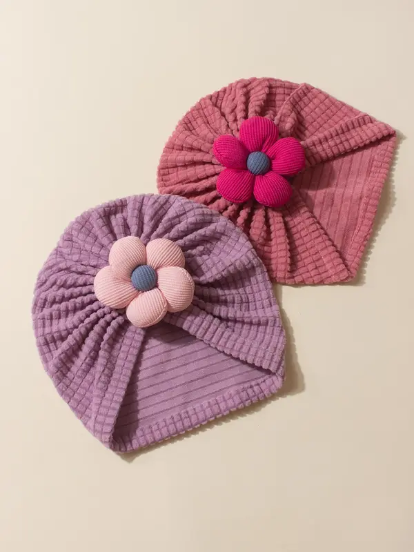 Baby's Cute Flower Appliques Decor Baby Hat, Textured Baby Hat, Baby Accessories for Newborn Infant Toddler Kids 4