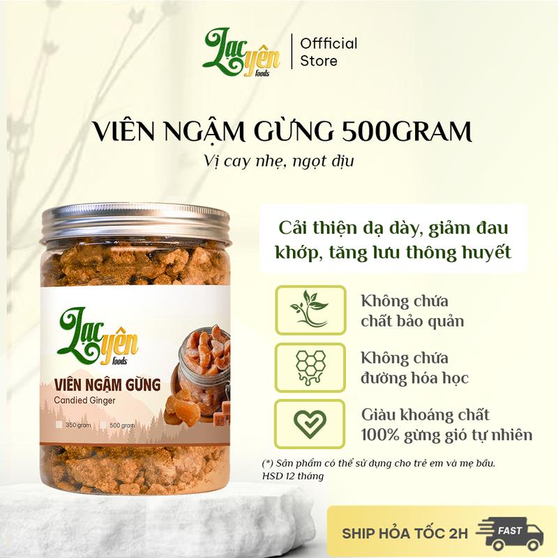 Viên Ngậm Gừng Gió Lạc Yên Foods làm từ gừng tây nguyên và đường phèn, giải cảm, hỗ trợ tiêu hóa, thông thoáng cổ họng, chố..ng buồn nôn, thành phần thiên nhiên, không chất bảo quản, không đường hóa học hay bất kỳ chất phụ gia nào