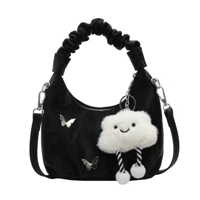  Túi Xách Nữ Quai Rúm Đính Phụ Kiện Xinh Sắn Cầm Tay Đeo Chéo Kèm Móc Khóá Mây BBSTORE 