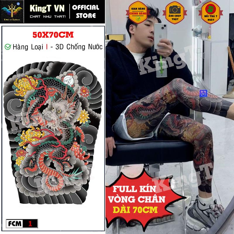  HÀNG ĐỘC QUYỀN - XĂM MÀU -【BST FULL CHÂN NHẬT CỔ - Hình xăm dán tạm thời chống cọ sát - 50X70cm 