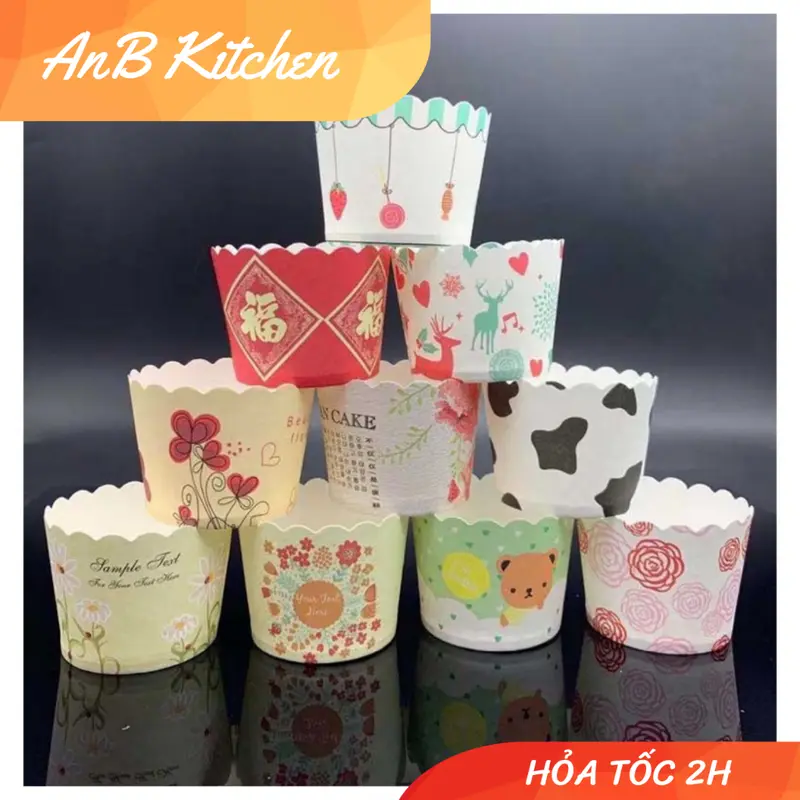 Khuôn giấy cứng lót bánh Cupcake/ Muffin đáy 5cm, 7cm (50 cái) dùng được trong lò nướng, nồi chiên không dầu 0