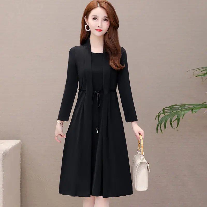 Váy Dài Tay Giả Hai Mảnh Cho Nữ, Trang Phục Cho Mẹ Trung Niên, Dài Trung Bình, Ngoại Cỡ, Mùa Xuân Và Mùa Thu, Mới 6