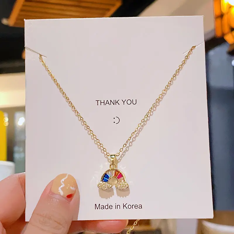 Adorable Sweet Colorful Zircon Rainbow Necklace for Women Elegant Fashionable Light Luxury Titanium Steel Collarbone Chain, Hypoallergenic, Premium Versatile Accessory