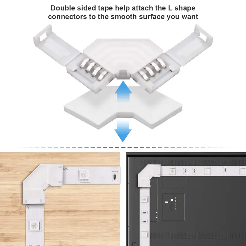 10mm 4pin L-Shape LED Corner Connector, 5 Counts 90-Degree Right Angle LED Light Strip Connector, Suitable for 5050 3528 Tape Light 5