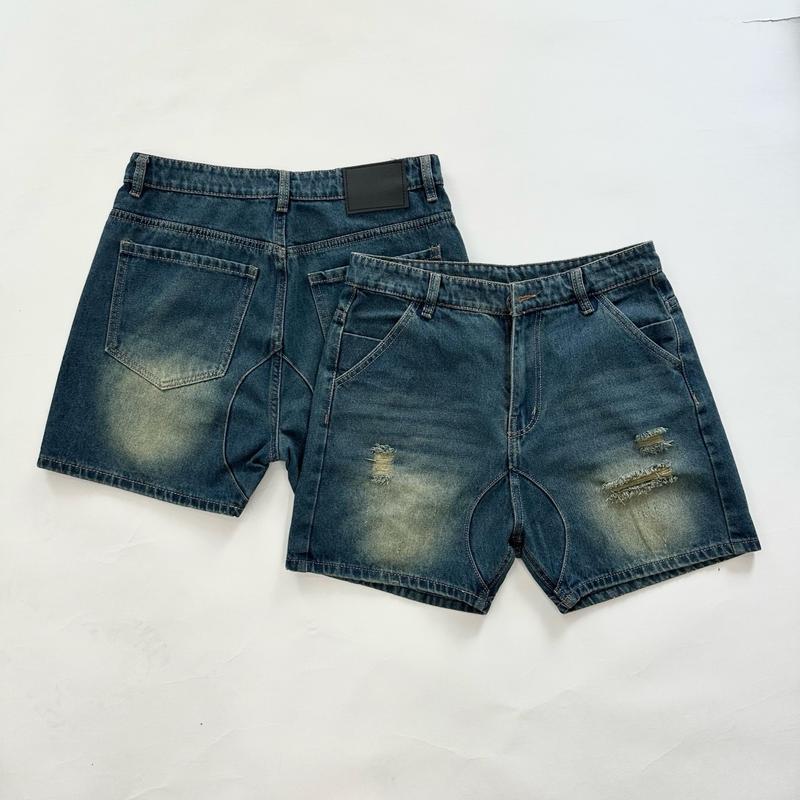 QUẦN SHORT JEANS NAM TRƠN RÁCH FROM RỘNG TRÊN GỐI - Định Lượng Vải 360GSM : MS1303