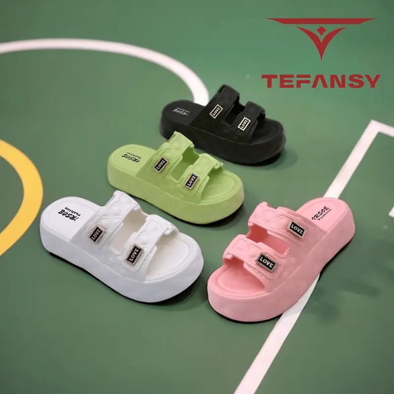 TEFANSY Sandal Jelly Slop Wedges Wanita Platform Motif Double Strap