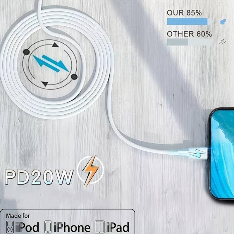 PD 20W Fast Charging Data Cable, USB C Fast Charger Cable, Portable Charging Cord for iPhone iPad 3