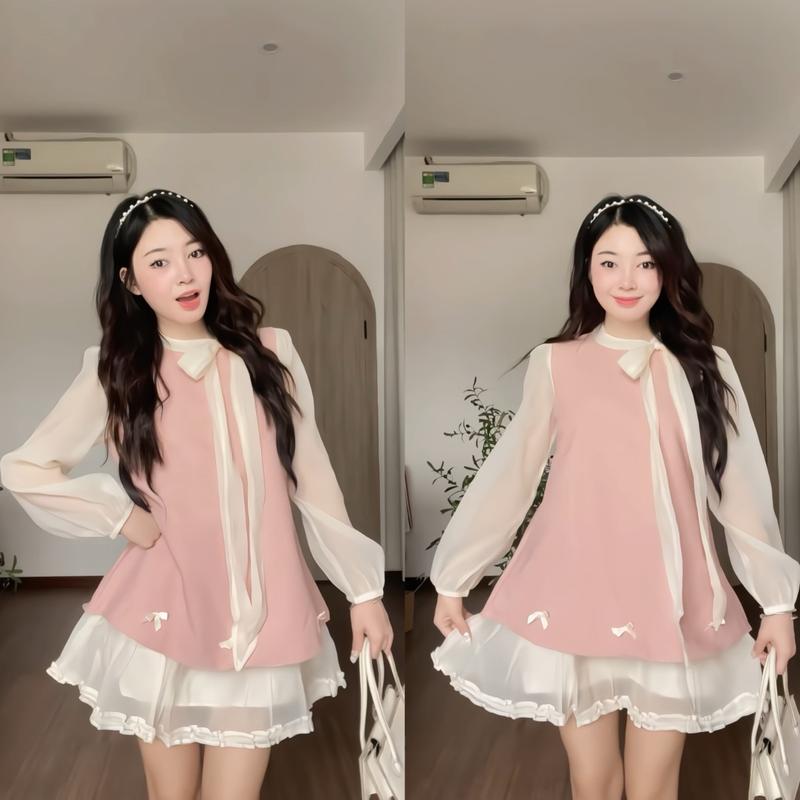 Momi dress váy babydoll nữ dáng suông phối tay tơ bồng tiểu thư công chúa DILYSHOP_ V98