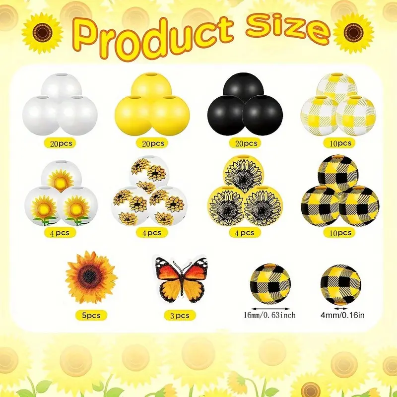 Sunflower Themed Beads Making Kit, 100pcs/set Mixed Colorful Beads & Sunflower Charm, DIY Jewelry Making Supplies for Necklace Earring Bracelet Making 1