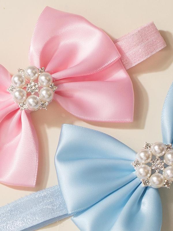 Cute Bowknot Design Baby Hair with Faux Pearls Decor, Fashion Solid Color Baby Hair Accessories for Baby Girls & Boys 5