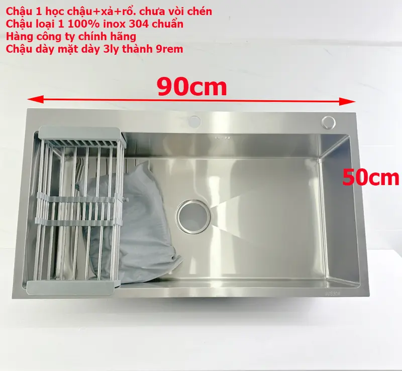 LOẠI 1 HÀNG CÔNG TY-DÀY 3LY Chậu Rửa Chén Bát 100% INOX SUS 304 N18 A1 KT 6045 6845 8245 8050 9050 NA.GRAND HÀNG CAO CẤP NHẤT MẶT DÀY 3LY HÀNG BAO XÀI 6
