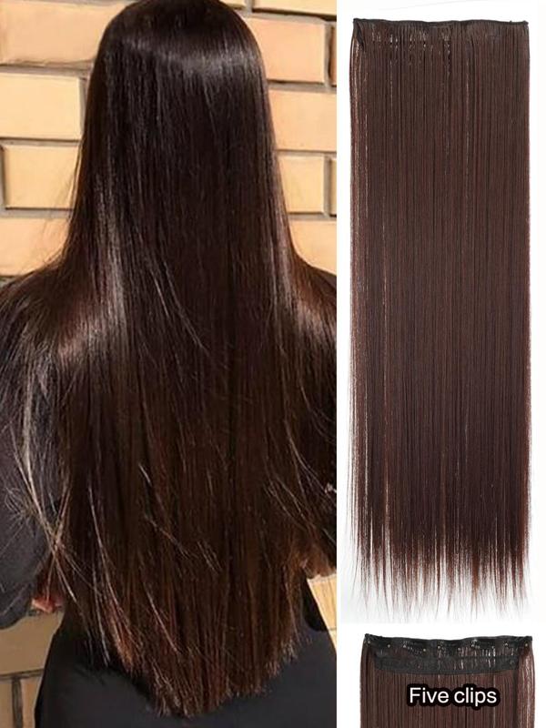 Natural Straight Hair Extension, Long Straight Synthetic Clip-in Hair Extensions, Heat Resistant Synthetic Hair Extension for Women 2