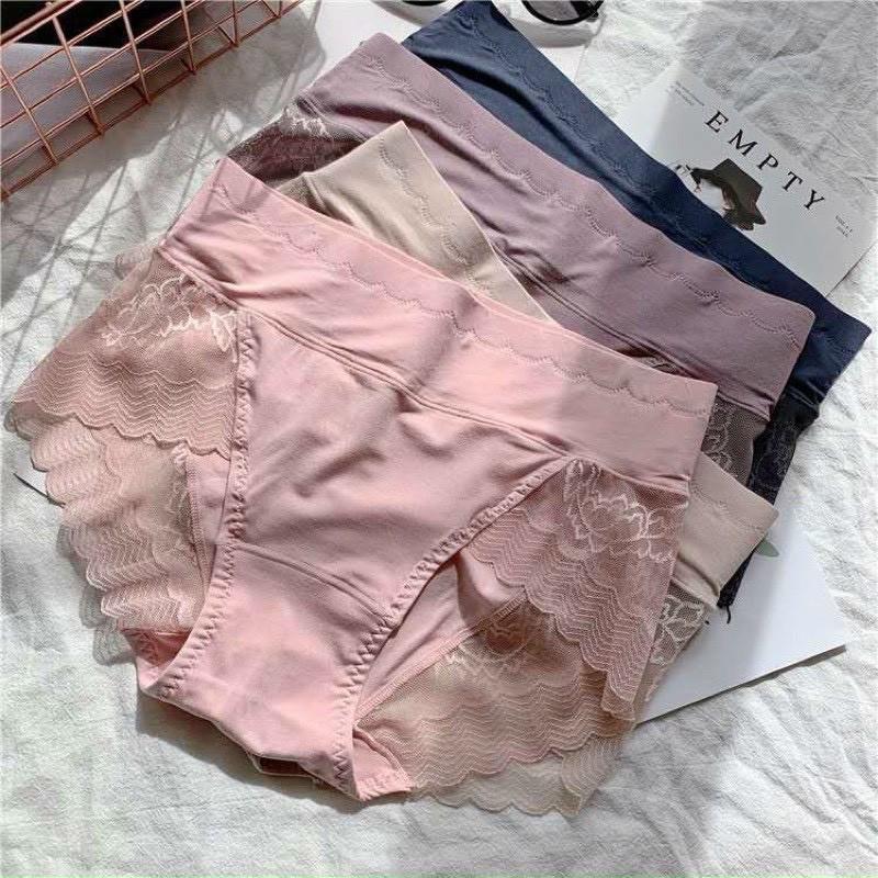 Combo 5 Quần Lót Nữ Cotton Phối Ren Cạp Cao Kèm Gen Nhẹ 8889