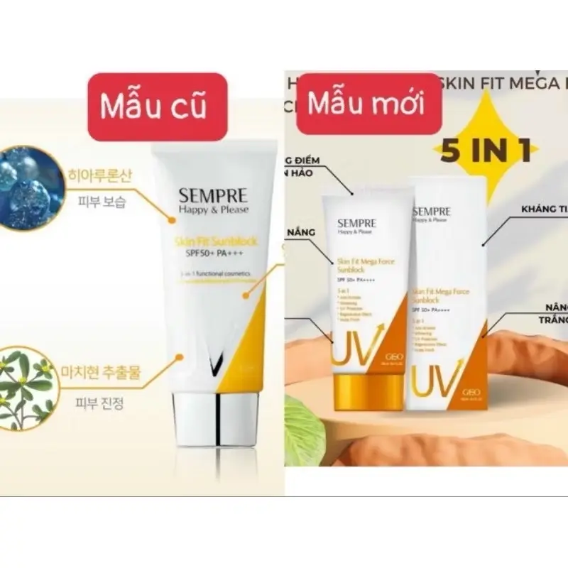 Kem Chống Nắng geo Sempre Happy & Please Skin Fit Mega Force Sunblock SPF50+ PA+++