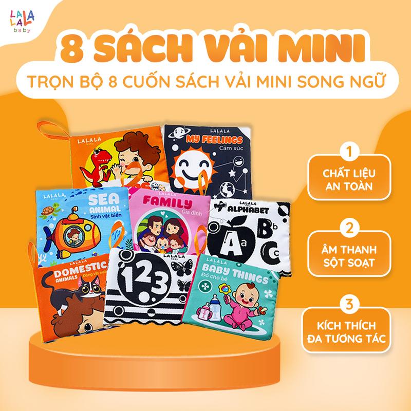 Combo 8 sách vải nhiều chủ đề song ngữ Anh Việt đồ chơi giáo dục cho bé phát triển trí não Lalala baby