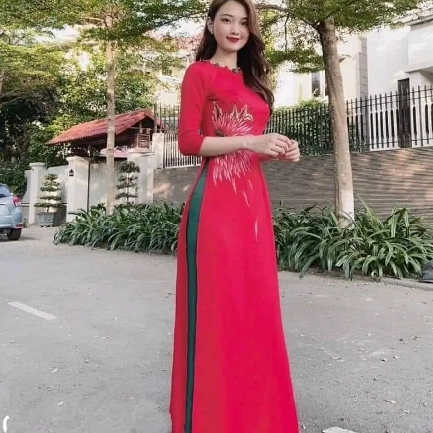 Áo dài đính kết thủ công chất liệu loại 1 tây thi cao cấp Nữ Nhung Women Voi Dress Beige Kẹo đầm body đầm nơ màu kem đầm điệu yeri váy tiệc