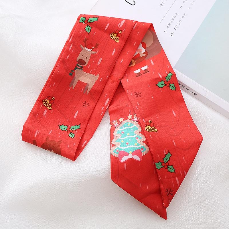 Product Introduction of JASMIN NOIR Silk Red Christmas New Year Print Strip Scarf Women's Hairband Tie Bag Accessories Ribbon Decoration for Bag Christmas  Gift 16