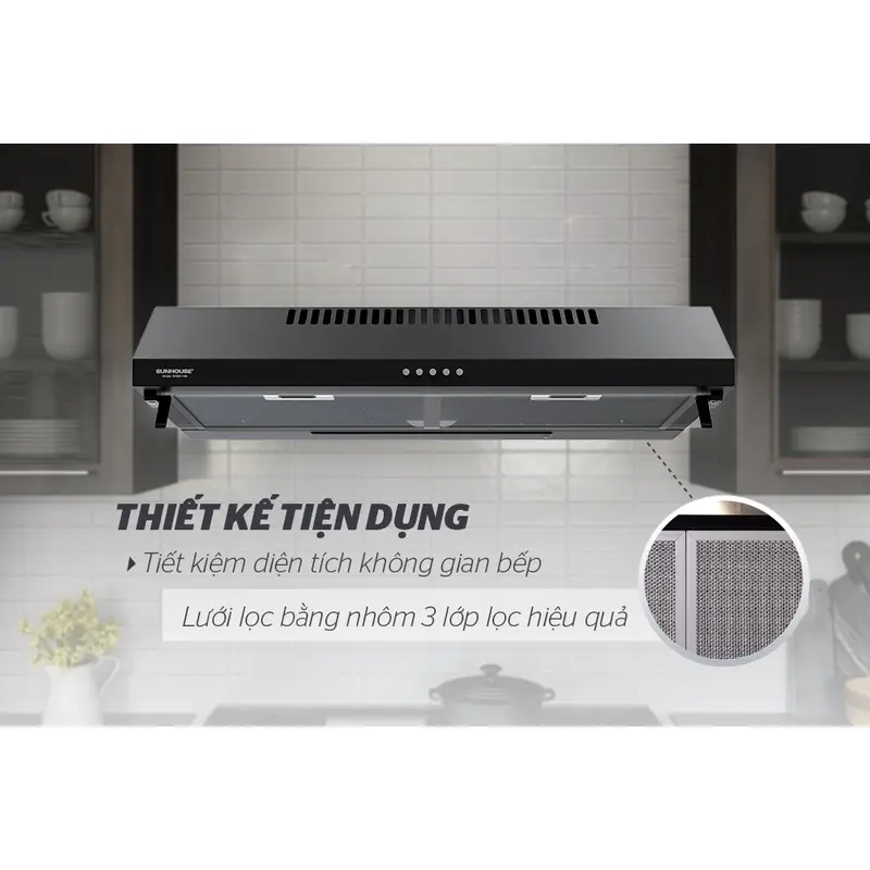 Máy hút mùi Sunhouse SHB6118B được thiết kế sang trọng, vỏ máy làm bằng inox sơn tĩnh điện màu đen sang. 1