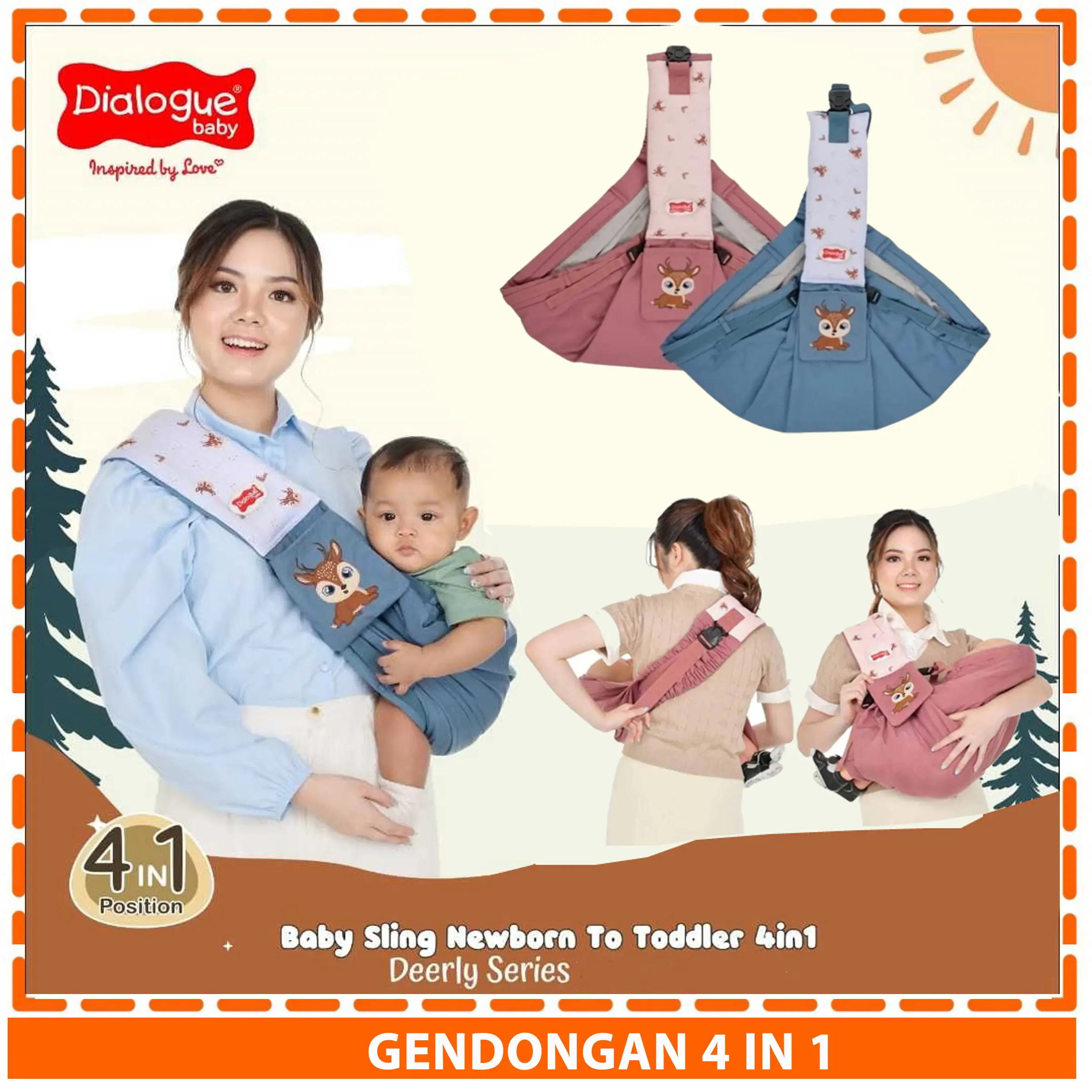 GENDONGAN SAMPING DIALOGUE BABY GENDONGAN 4IN1 DEERLY SERIES - DGG4323 | Gendongan Bayi