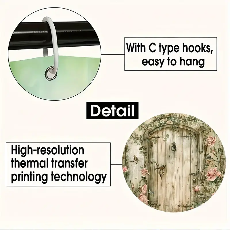 Rose Secret Door Pattern Bathroom Decorations, 4 Counts/set Including Shower Curtain & Toilet U-shape Mat & Bathroom Mat & Toilet Lid Cover, Bathroom Accessories 6