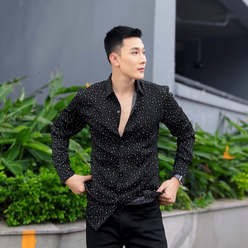 Áo Sơ Mi Lụa Nam thiết kế hoạ tiết chấm bi thanh lịch cực chất Menswear