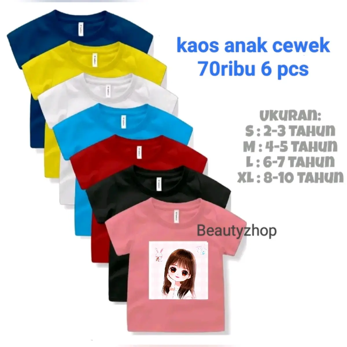 baju kaos anak 70ribu dapat 6 pcs bahan katun motif anak imut