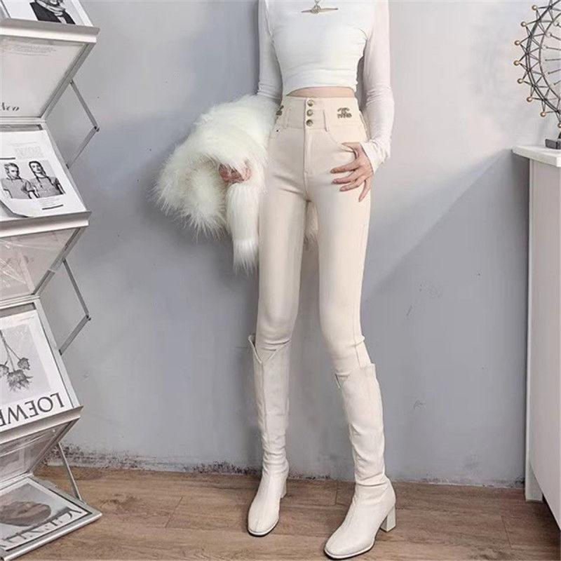 Quần Legging Mặc Bên Ngoài Co Giãn, Màu Trắng Kem, Cạp Cao Cho Nữ, Thích Hợp Cho Mùa Xuân, Mùa Thu Và Mùa Đông, Hàng Mới Về Năm 2024, Ôm Sát, Quần Bút Chì Mỏng 3