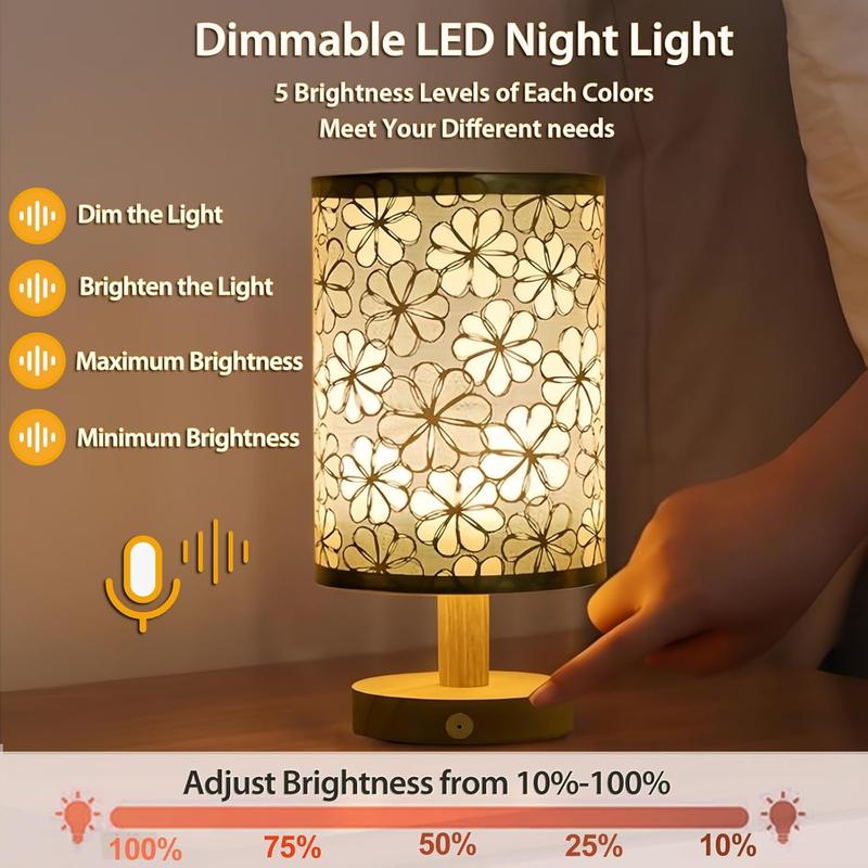 Smart Voice Activated Control Table Lamp, USB Powered Wooden LED Night Light, Touch Control Color Changing Night Light for Home Bedroom Living Room 3
