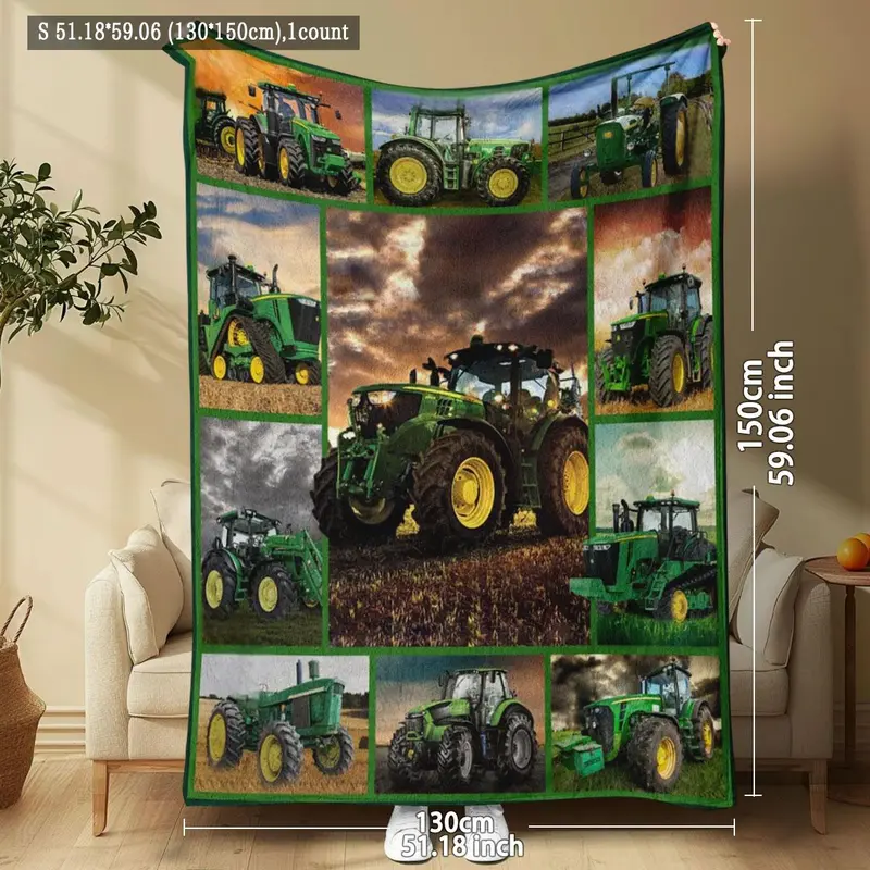 Farm Tractor Pattern Blanket, 1 Count Agricultural Machine Pattern Soft Throw Blanket, Air-conditioned Room Blanket, Warm Nap Blanket for Home & Office 4
