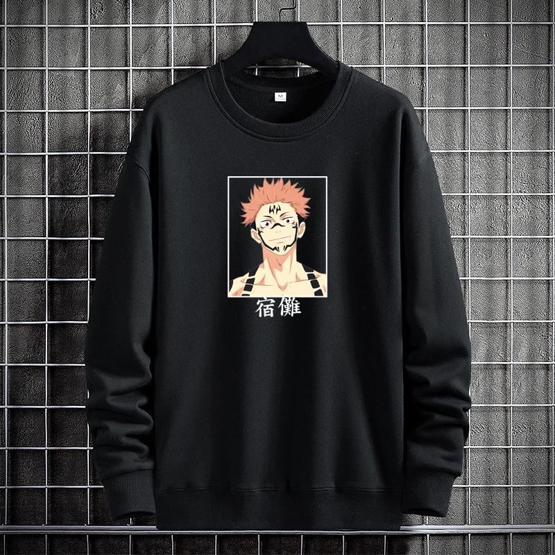 Sweater Oversize Crewneck Anime NVX02 Basic Pria/Wanita/Remaja/Dewasa Cowok Cewek Black Sweater 4