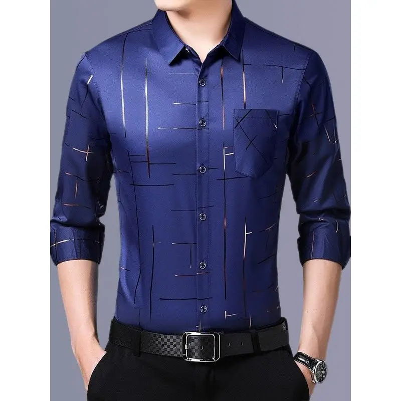 Áo Sơ Mi Dài Tay, Dành Cho Nam Giới, Trang Phục Mùa Xuân Và Mùa Thu, Phong Cách Thường Ngày Thiết Kế Sọc, Áo Nam, Thích Hợp Cho Nam Giới Trẻ Trung