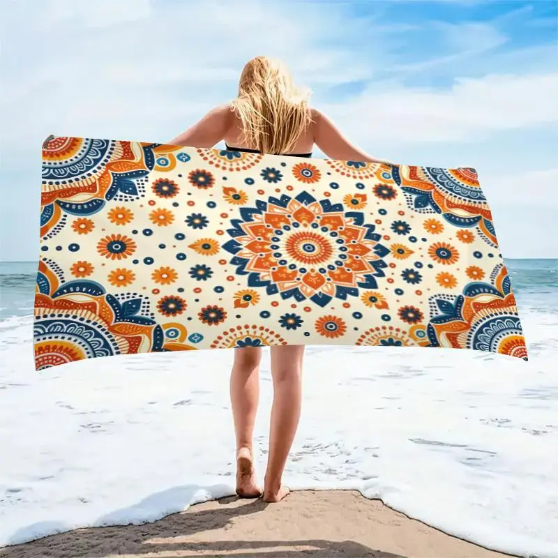 Boho Style Floral Pattern Beach Towel, 1 Count Portable Water Absorbent Towel, Quick Drying Towel for Pool, Spa, Beach, Vacation, Flower 5