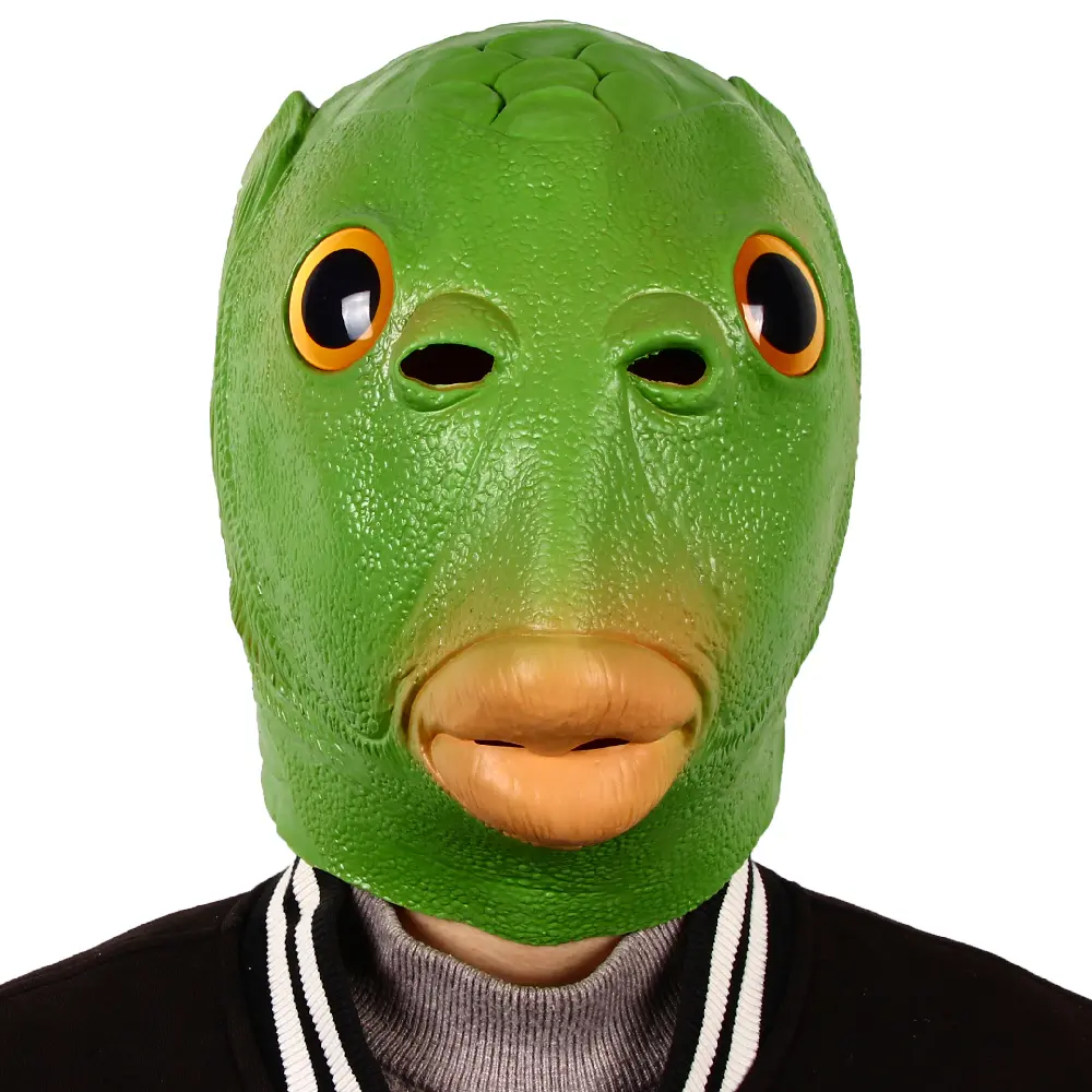 Funny Green Fish Head Mask Halloween dành cho người lớn Carnival Party Cosplay Trang phục Mũ trùm đầu Latex Mask