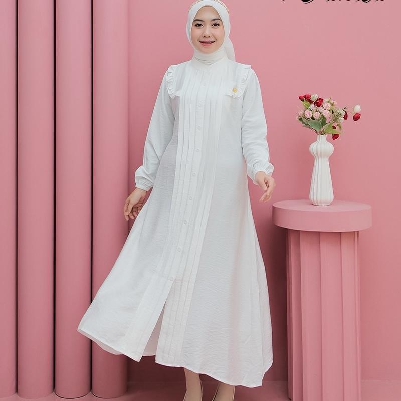 Aleva Midi Dress Polo Linen Kancing Premium By VanilaHijabFashion Lembut Wanita Muslim Linen Midi Nyaman Mewah 3