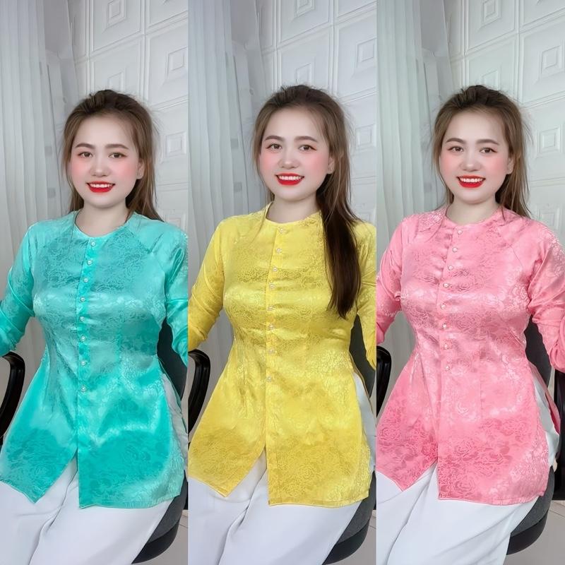   T01   ÁO LẺ  Bà Ba Vải Lụa Gấm Truyền Thống Cổ Tròn Tay Dài Mềm Mịn 