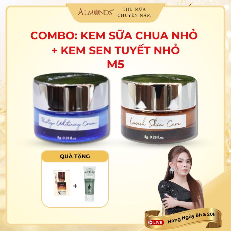 M5: Combo Nhỏ Kem Sữa Chua Đêm+ Kem Sen Tuyết Ngày ALMONDS [Kèm Quà Tặng] Hỗ Trợ Dưỡng Ẩm Da, Làm Đẹp Da, Skincare