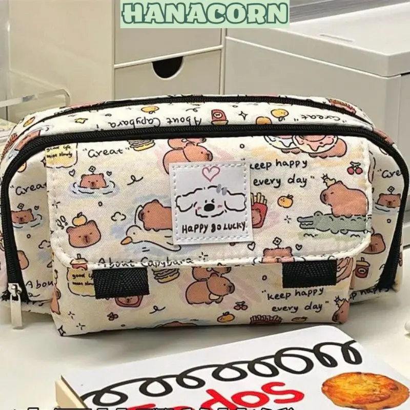 Túi bút, hộp bút CAPYBARA-Happy so lucky dung tích lớn (HANACORN) - Ví bút, túi đựng bút Chuột lang nước phong cách Hàn Quốc dễ thương, làm quà tặng