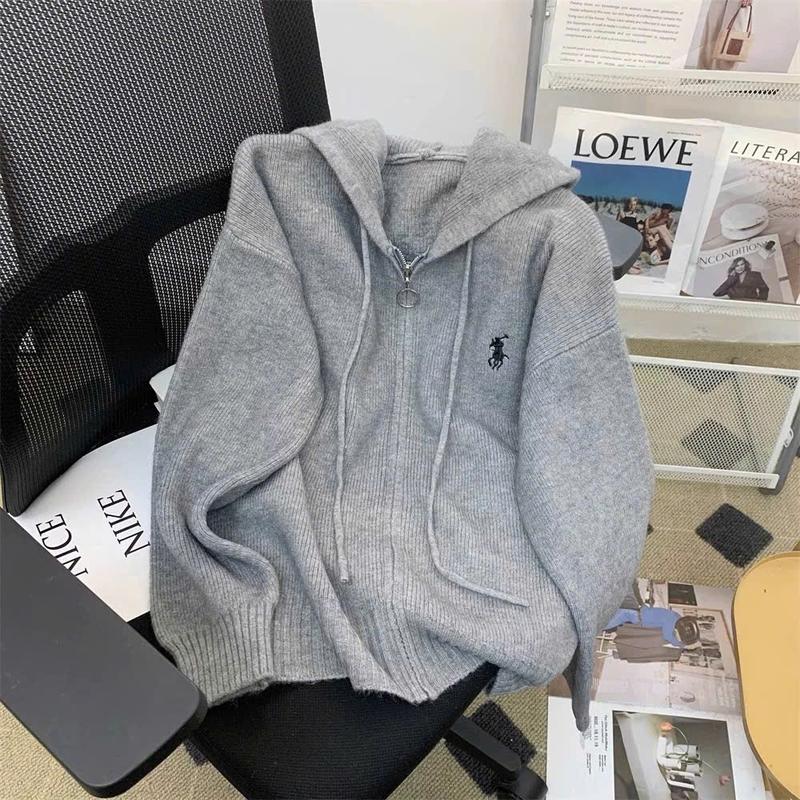 Áo Khoác Len Tăm Thêu Ngựa  Áo Len Dày Dặn Dáng Rộng Nam Nữ NA604