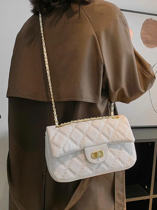 Women's Fashion Chain Strap Quilted Crossbody Bag, Casual Solid Color Shoulder Bag for Daily Used, Trendy All-match Commuter Bag 3