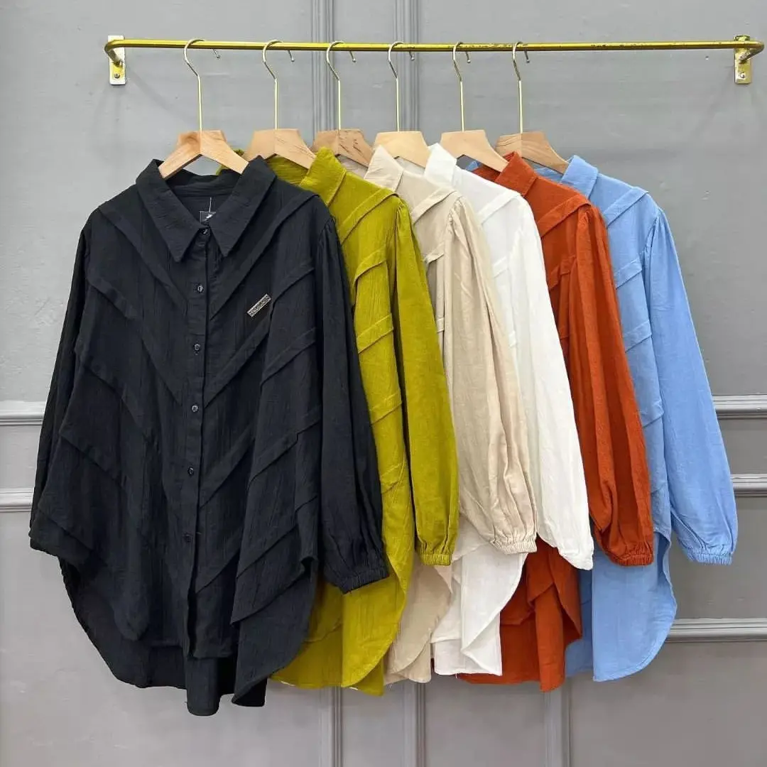 Kemeja Winuri Wanita Polo Linen Polos Lengan Balon M L XL XXL Cantik Formal Busui Panjang Atasan Variasi