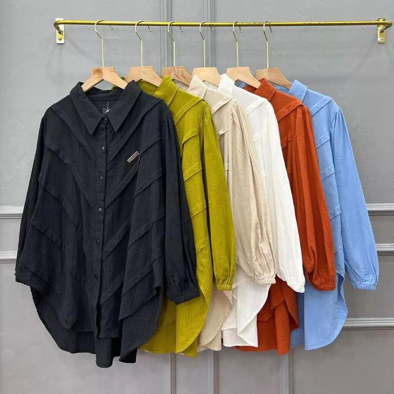 Kemeja Winuri Wanita Polo Linen Polos Lengan Balon M L XL XXL Cantik Formal Busui Panjang Atasan Variasi 0