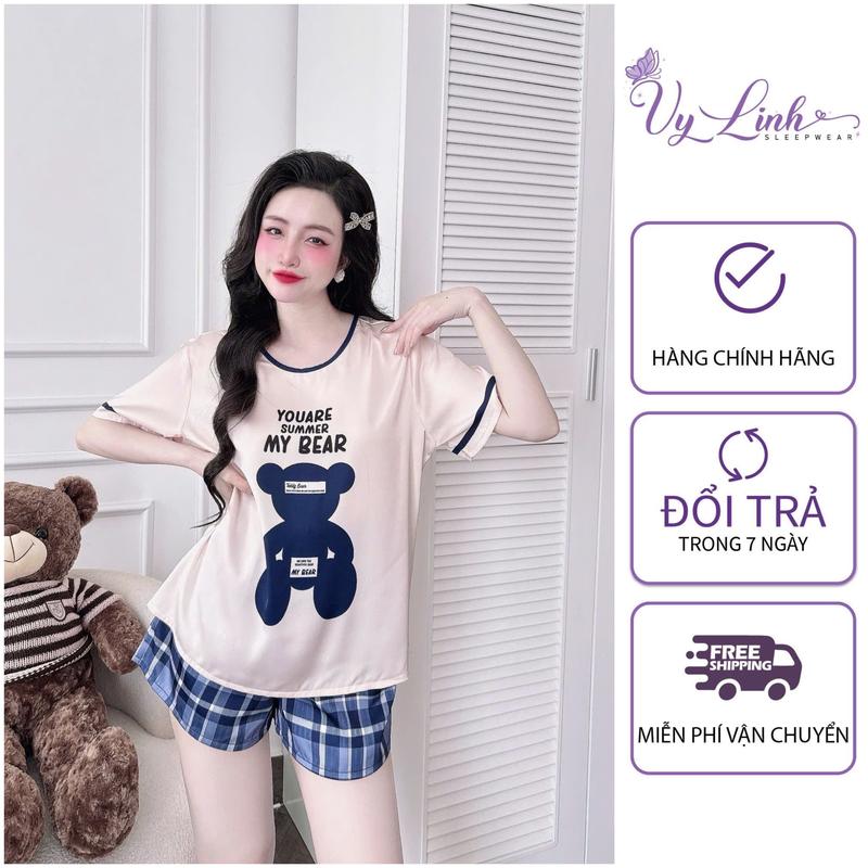 Bộ Ngủ Đùi Cổ Tròn Họa Tiết In 3D Chất Liệu Lụa Latin Nhẹ Mát S1283 Quần Ngủ Women Nữ đồ bộ