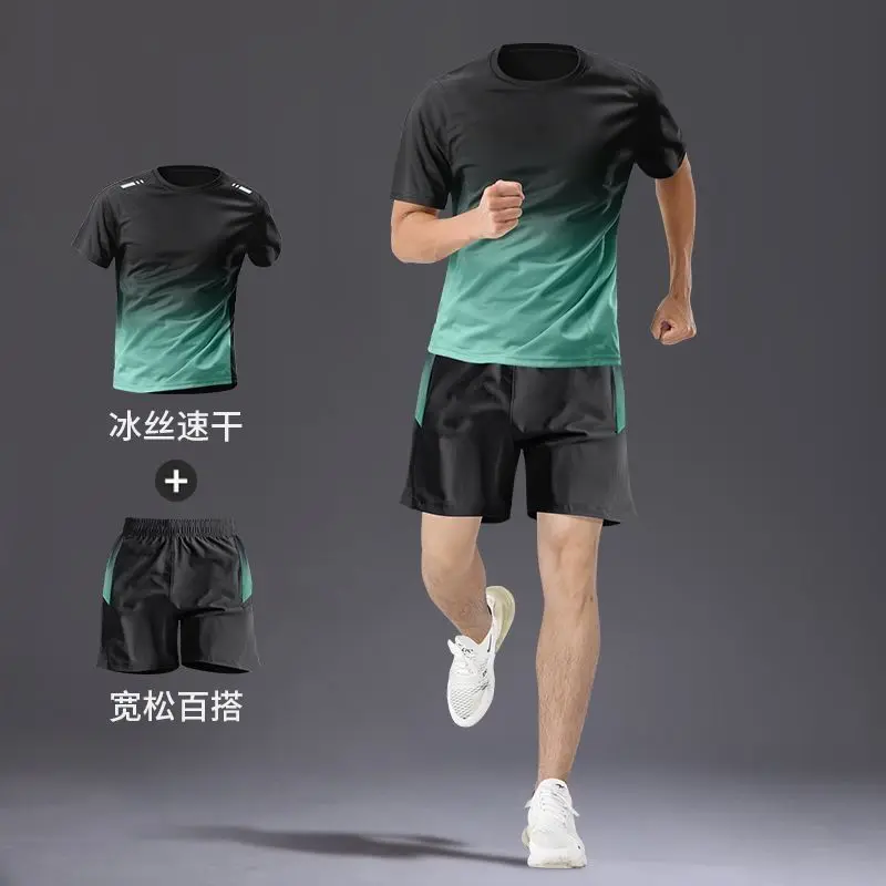 Quần Áo Tập Thể Dục, Áo Phông Ngắn Tay, Nhanh Khô, Đồ Quần Áo Thể Thao Mùa Hè, Bộ Đồ Mỏng, Thích Hợp Cho Bóng Rổ Và Chạy Bộ, Quần Đùi Tập Luyện